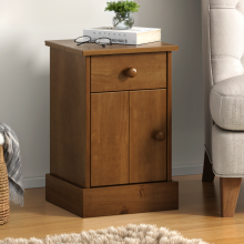 Farmhouse Dark 1 Door 1 Drawer Pot Cupboard Bedside Cabinet Table Wooden Pine