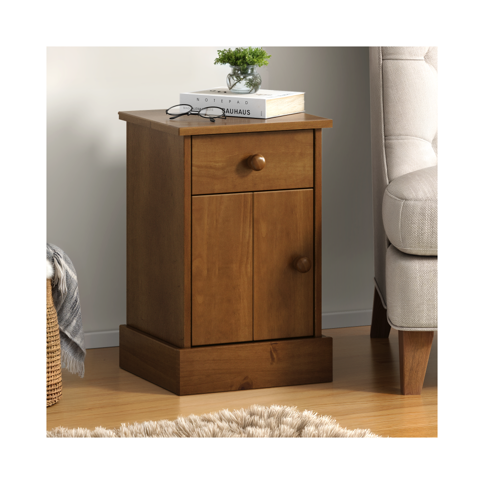 Mercers Furniture Farmhouse 1 Door 1 Drawer Pot Cupboard Bedside Cabinet Table Wooden Pine Dark