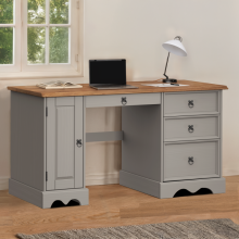 Corona Grey Wax Straight Computer Desk Office Table Mexican Pine Wooden