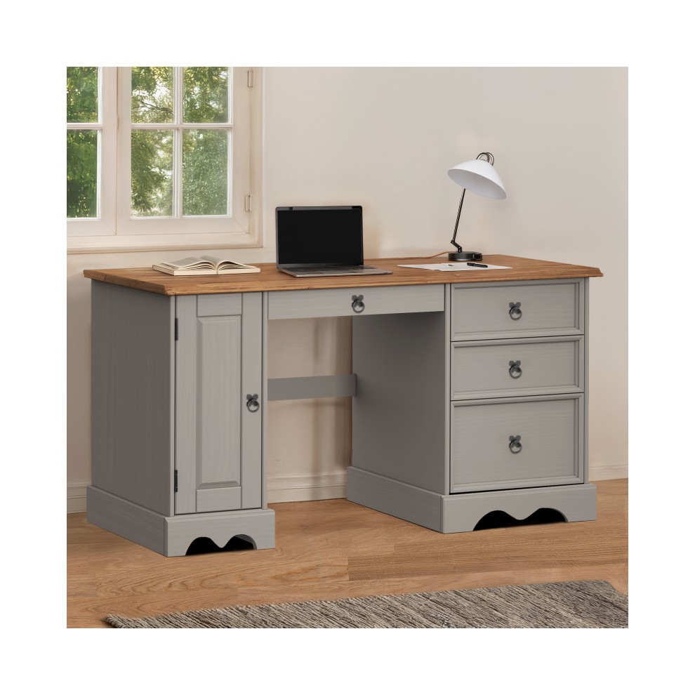 Mercers Furniture Corona Wax Straight Computer Desk Office Table Mexican Pine Wooden Grey