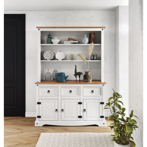 Mercers Furniture Corona White 3 Door Welsh Dresser Sideboard Display Solid Wood Pine