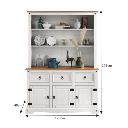Mercers Furniture Corona White 3 Door Welsh Dresser Sideboard Display Solid Wood Pine 1