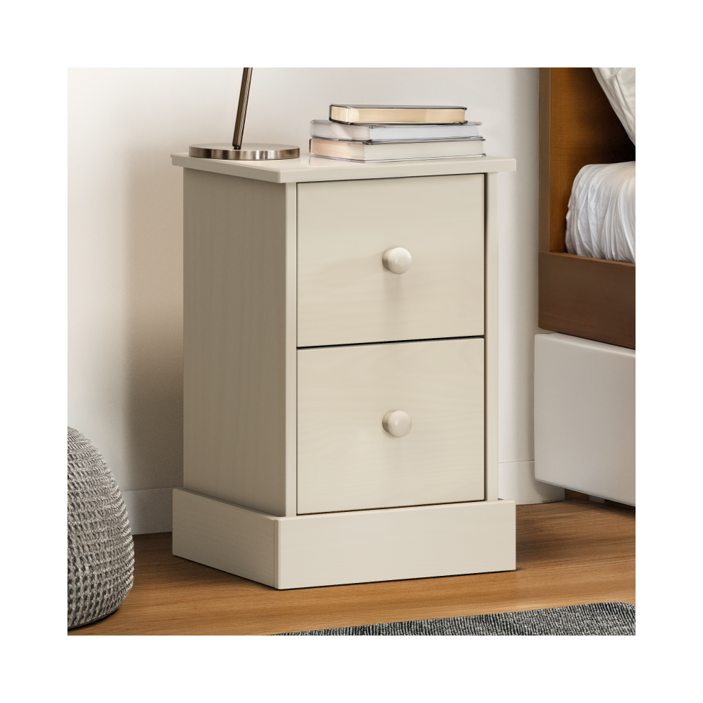 Mercers Furniture Farmhouse White 2 Drawer Bedside Cabinet Table Solid Wood Pine Wooden