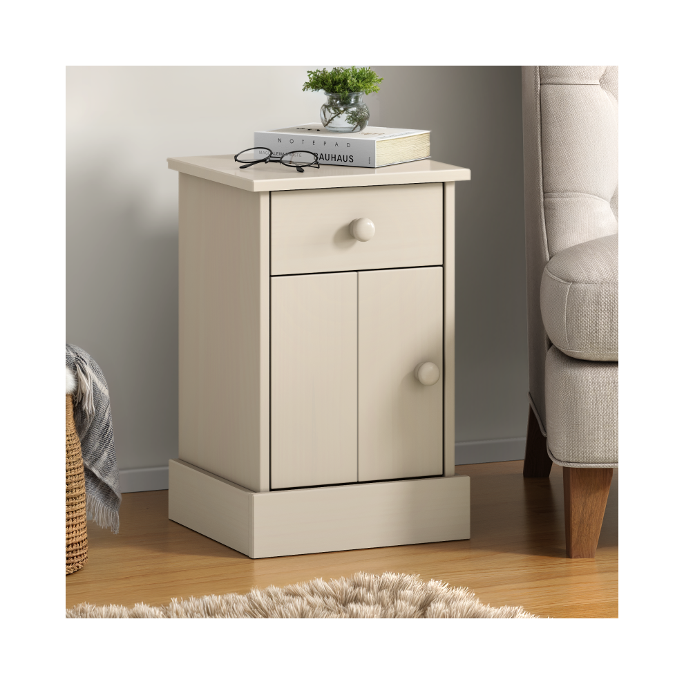 Farmhouse White 1 Door 1 Drawer Pot Cupboard Bedside Table