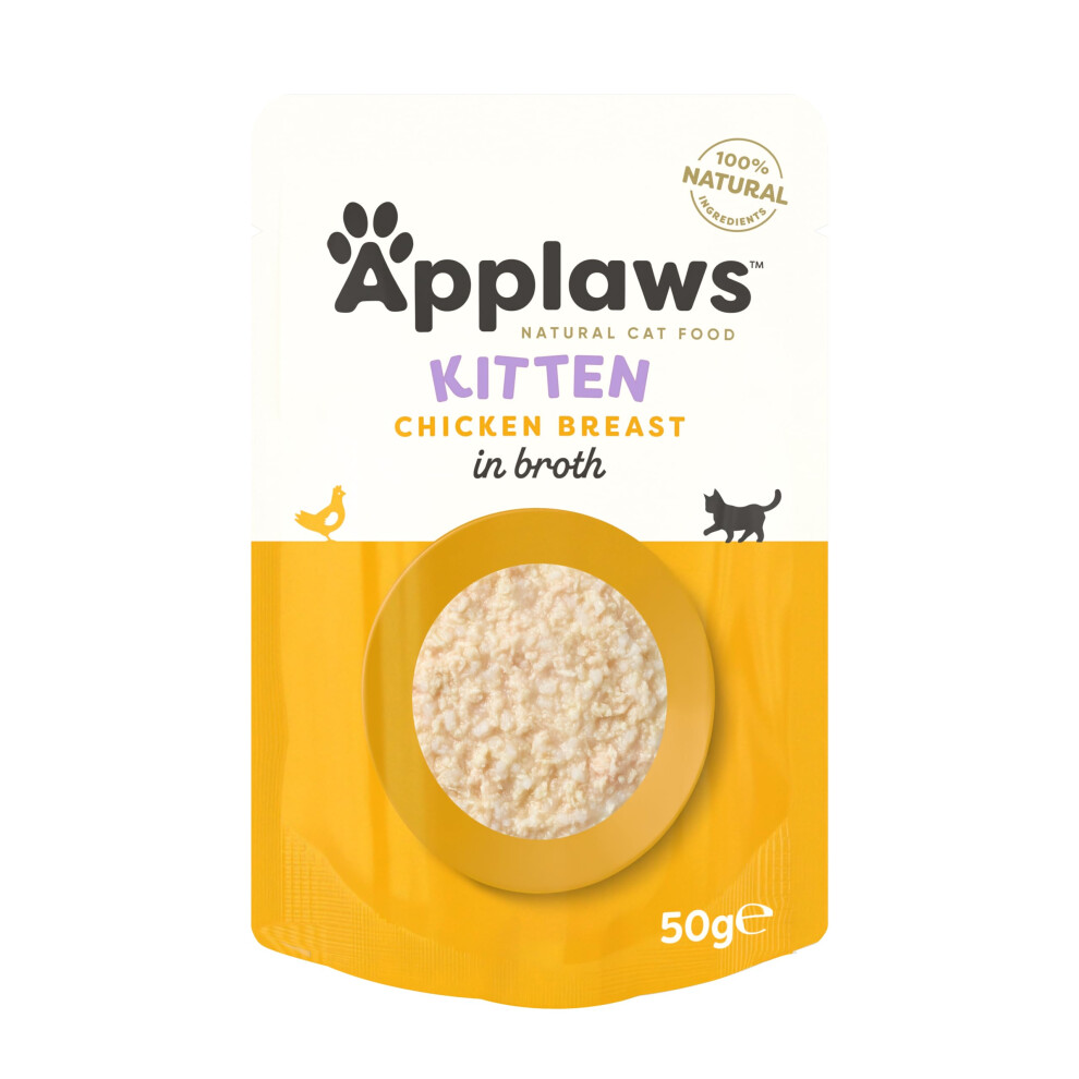 Applaws Natural Kitten Wet Food, Kitten Chicken Breast in Broth 50g Pouch (12x50g Pack)
