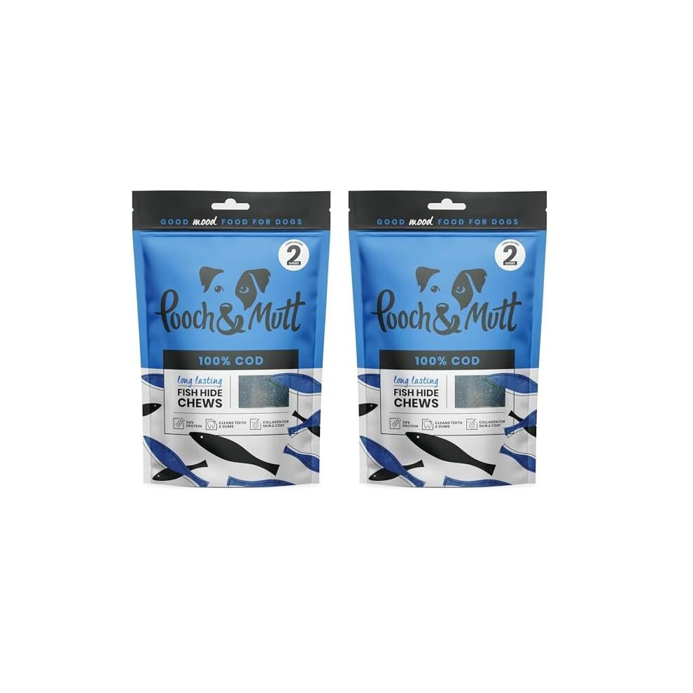 Pooch & Mutt - Cod Hide Chew Treat, Long Lasting Fish Hide Chews For Reward, 90G (2 Chews) (Pack Of 2)