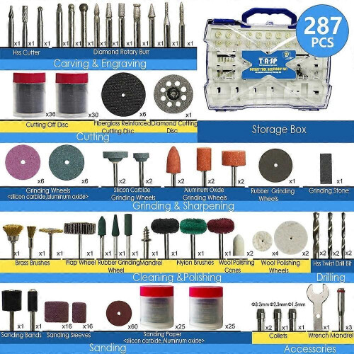 TASP 287pcs Electric Rotary Tool Accessories Set Abrasive Tools for Dremel Mini Drill Sanding Drilling 1