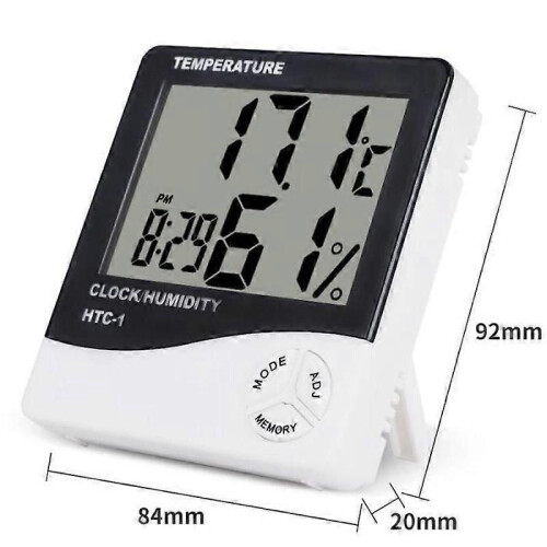 Inomhustermometer Digital Hygrometer LCD-skärm Digital temperaturluftfuktighetsklocka Hem HTC-1 1