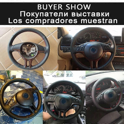 (Green thread)WCaRFun DIY Customized Name Hand-Stitched Black Artificial Leather Car Steering Wheel 1
