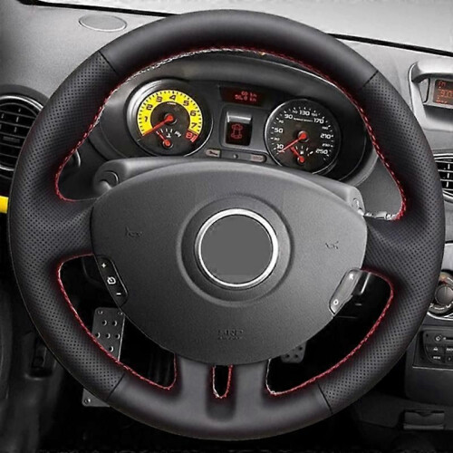 (Grå tråd) Svart konstläder bilrattskydd för Renault Clio 3 2008 2009 Clio dynamics 1
