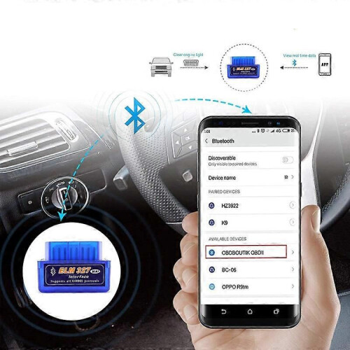 (Vit V2.1 med CD)Mini Elm327 Obd2 Scanner Bluetooth-kompatibel V1.5/2.1 Car Scanner Code Reader Tool 2