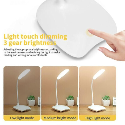 Lampe de bureau LED portable rechargeable par USB (rose), 3 vitesses, tactile, intensité variable, protection 2