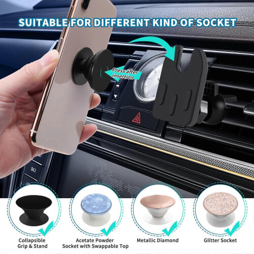 (standard)Air Vent Car Phone Holder for Pop Grip, Universal Socket Mount Vent Clip Car Mount, Socket 2