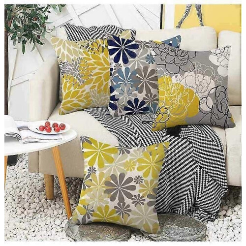Cushion Cover - Linen - Set of 4 - Grey - Square - Boho Pattern - 45x45cm 2