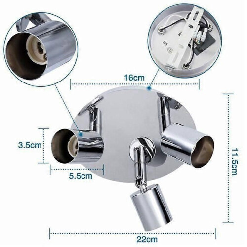 TEMPSA 3-Light LED Swivel Ceiling Light 3xGU10 Adjustable Lighting Angle in Chrome Silver - Without 1
