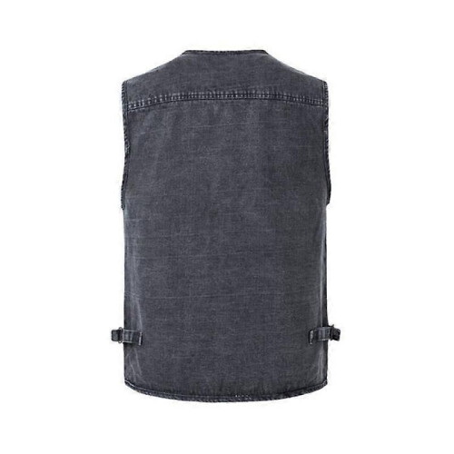 Denimväst för män Ärmlös jacka V-ringad Multi-fickor Zip 2