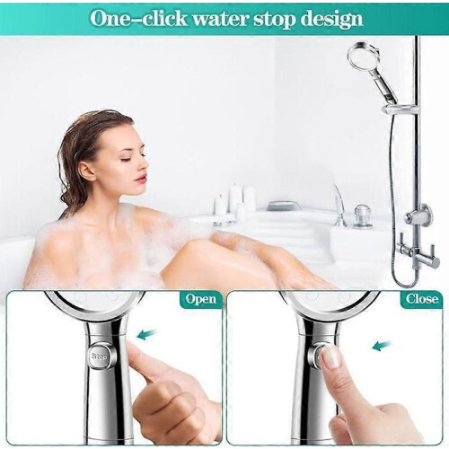 LED Temperature Display Shower Head 4 Shower Modes with Pause Button High Pressure Water Saving Shower 2
