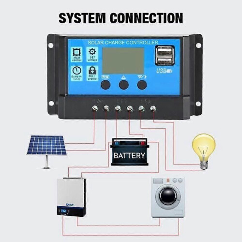 ESTINK 12V PWM Solar Charge Controller 12V 24V Dubbel USB Solar Panel Charge Controller LCD 2
