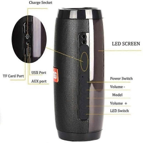 Enceinte Bluetooth portable sans fil, caisson de basses 10 W, LED colorée, gris 2