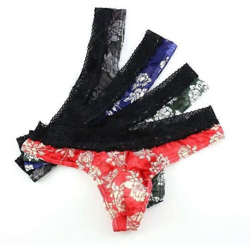 Men's 4PC Printed Breathable Transparent Lace Multicolor Thongs 1