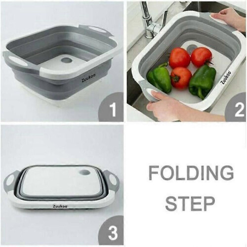Multifunction Foldable Cutting Board Drain Basket Dishwashing Basin Vegetable Basin 3 in 1 Plastic Sink 2