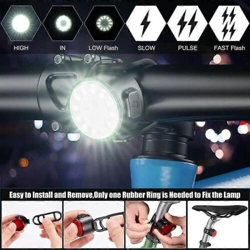 Ensemble d'éclairage de vélo rechargeable USB, éclairage avant et arrière, étanchéité IPX5, 6 modes 1