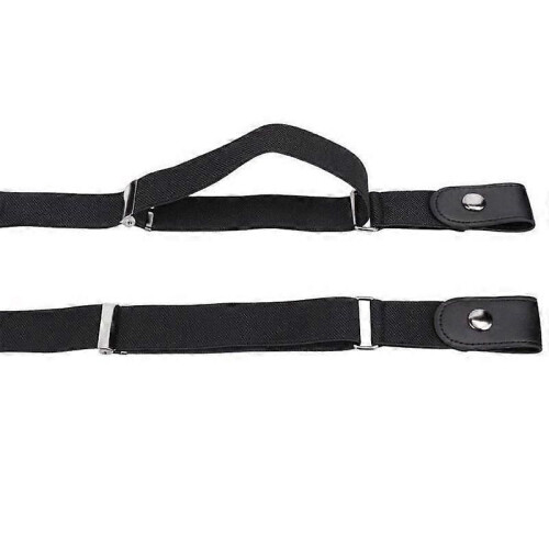 Invisible Elastic Belt - No Buckle - Unisex - Second Layer Cowhide - Black 2