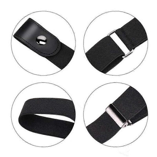 Invisible Elastic Belt - No Buckle - Unisex - Second Layer Cowhide - Black 1