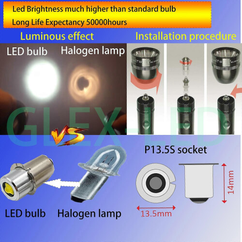 P13.5S LED PR2  Bulb Maglite Conversion Kit Ryobi Milwaukee Craftsman Lamp Torch Lantern Work Light 2