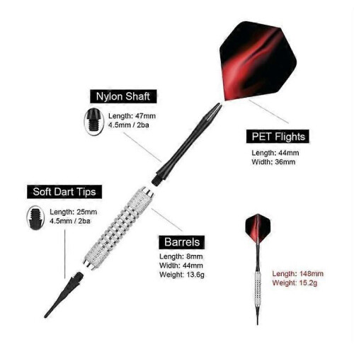 Soft Tip Darts Set - KAKOO - 12 Plastic Tip Darts - 100 Tips - 42 Flights 1