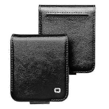(Black) Galaxy Z Flip6 5G Case with TPU and Genuine Cow Leather Folio Cover Compatible with QIALINO