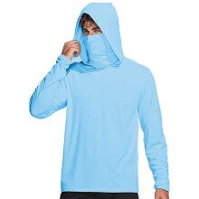 Men's Women's UV Protection Hoodie UPF 50+ Long Sleeve Quick-Drying Breathable Fishing Shirt with Mask Tube Scarf O Blue L