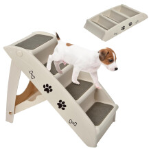 Foldable Pet Stairs for Dogs and Cats, 4-Tier Non-Slip Ramp with Felt Mat, Supports Pets up to 60kg, Beige