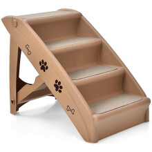 Pet Stairs with 4 Steps, Folding Plastic Dog Stairs for Cats & Dogs, Non-Slip Foot Pads, Triangular Structure, Coffee Color