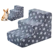 Dog Stairs for Couch - 3 Steps Washable Dog Stairs for Small Cats, Balanced Pet Ramp, Blue, Indoor Use
