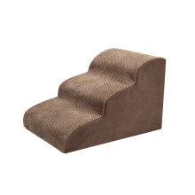 Pet Steps, Dog Stairs with Removable Cover, Portable Non-Slip 3-Tier Wide High-Performance Dog Ramp, Brown