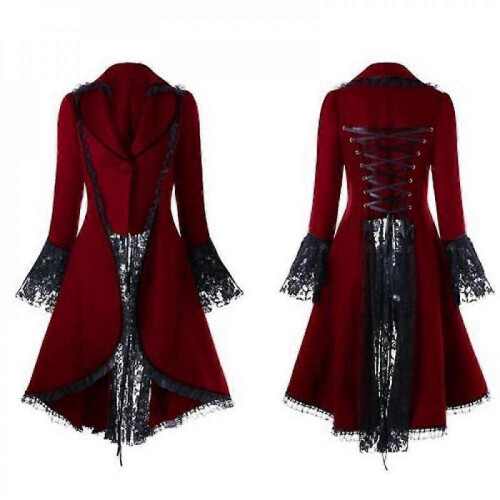 (S, Wine red) Women's Punk Lace Gothic Dr JDT