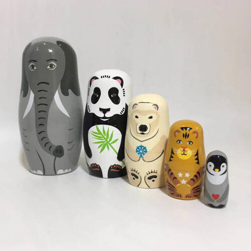 Wooden Animal Nesting Dolls 5 Layer Russian 1