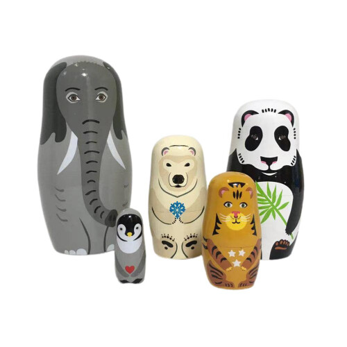 Wooden Animal Nesting Dolls 5 Layer Russian