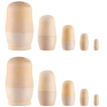 2 Sets Christmas Unpainted Wooden Nesting Dolls