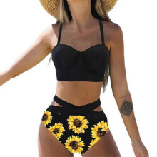 (L, A) Women High Waist Sunflower Swimsuit Bikini BTQ