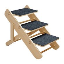 Foldable Wooden Dog Steps with Felt Cushion, Adjustable Height, 3 Levels for Sofa, Beds, Cars, Cat Ladder