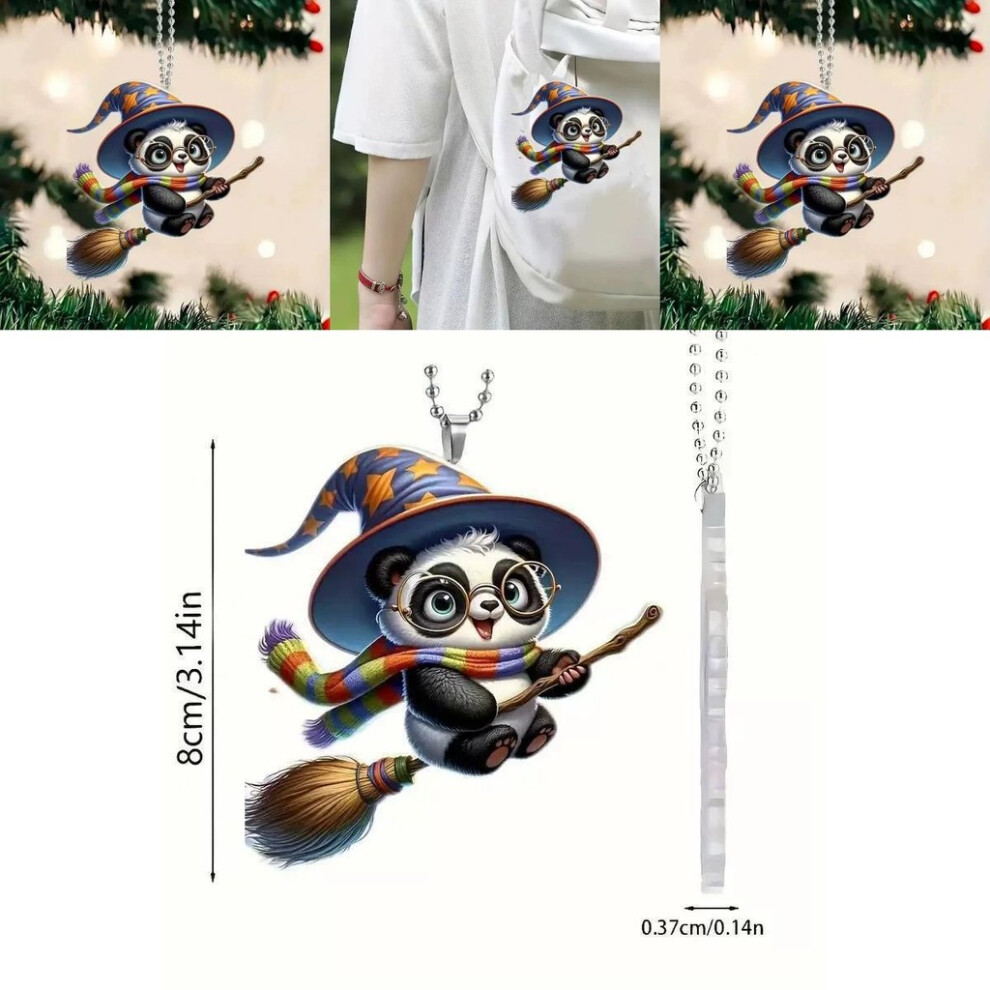 Acrylic Flat Surface Pendant With Magic Panda Riding Broom For Christmas Design-image-OPC-PK76MGB-NEW