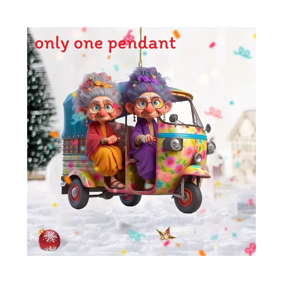 (Style B) Flat Surface Acrylic Pendant With Fashionable Driving Granny Decor For Christmas-image-OPC-PK76WGJ-NEW