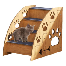 Pet Stairs for Bed with Thick Non-Slip Cover, Wooden Dog and Cat Steps, 2/3/4 Stages, Pet Ramp for Sofa and Bed