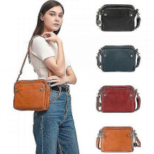 (Black) Women Three Layer Leather Crossbody Bag Zipper Leather Shoulder Bag GVH