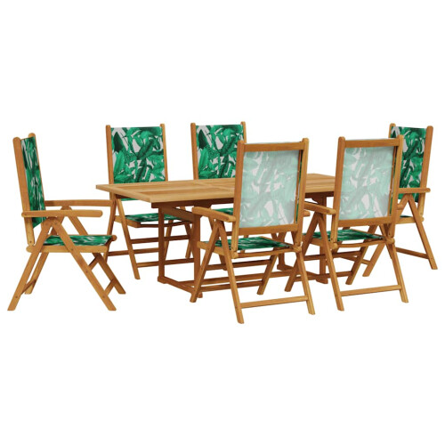 VidaXL vidaXL Garden Dining Set 7 Piece Chairs Leaf Pattern Fabric and Solid Wood 1