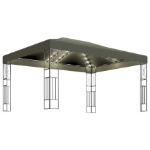 (taupe, 3 x 4 m) vidaXL Gazebo with LED String Lights Outdoor Pavilion Sunshade Canopy Fabric