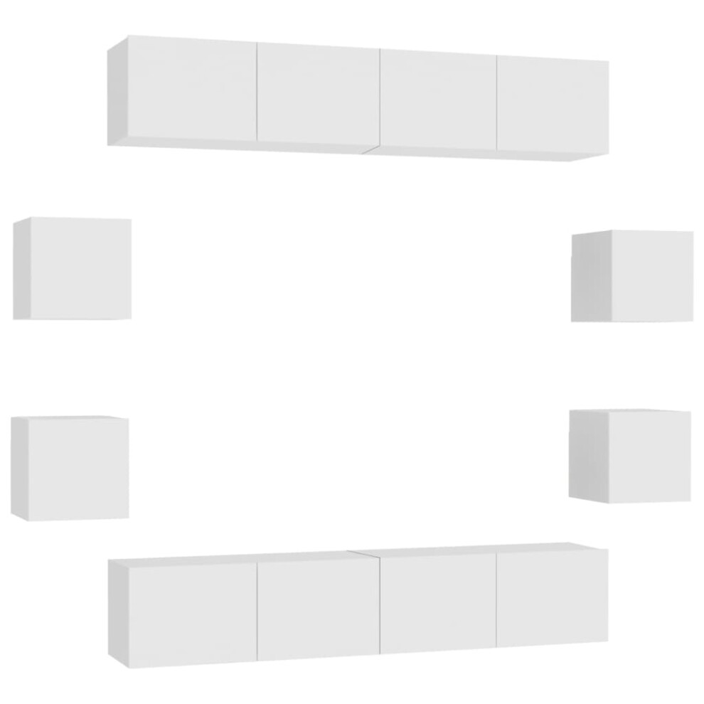 Vidaxl (White, 160 Cm) Tv Cabinet Set 8 Piece Chipboard Tv Stand Multi Colours Multi Sizes