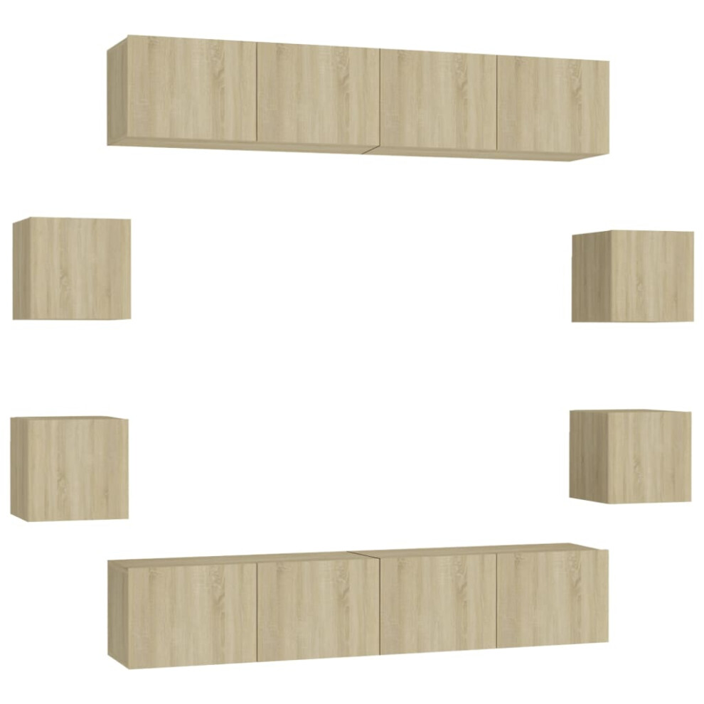 Vidaxl (Sonoma Oak, 160 Cm) Tv Cabinet Set 8 Piece Chipboard Tv Stand Multi Colours Multi Sizes
